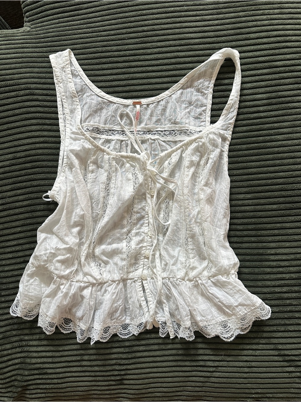 Free People White Lace-Trim Tie-Front Camisole
